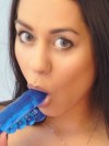 Cindy shows off her oral skills and then fucks herself with her smurf like toy