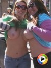 Drunk friends flash their tits in public