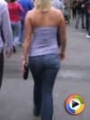 Watch a hot girl in tight jeans walk down the street